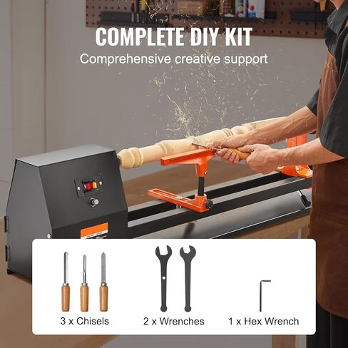 Benchtop Wood Lathe, 14 in x 40 in, 0.5 HP 370W Power Wood Turning Lathe Machine, 4 Speed Adjustable 885/1245/1715/2425 RPM with Chisels Faceplate Plastic Handle Hex Wrench, for Woodworking in Kuwait