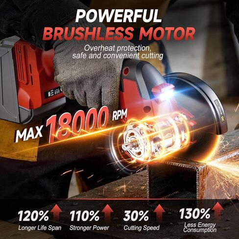 Cordless Cut Off Tool for Mil-waukee 18V Battery, 4" Cut Off Tool 18,000 RPM Brushless Motor with 3 Variable Speed, 7 Blades, Dust Cover, Mini Circular Saw for Cutting Wood, Metal, Plastic(Tool Only) in Saudi Arabia