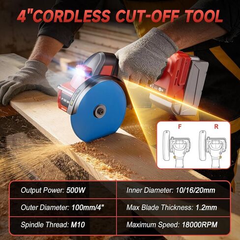Cordless Cut Off Tool for Mil-waukee 18V Battery, 4" Cut Off Tool 18,000 RPM Brushless Motor with 3 Variable Speed, 7 Blades, Dust Cover, Mini Circular Saw for Cutting Wood, Metal, Plastic(Tool Only) in Saudi Arabia