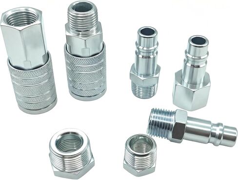 7PCS 1/2 inch NPT Industrial Air Hose Fittings Kit, Includes Male & Female Quick Connect Couplers and Plugs, for Pneumatic Tools, Automotive, Factory Use in Kuwait