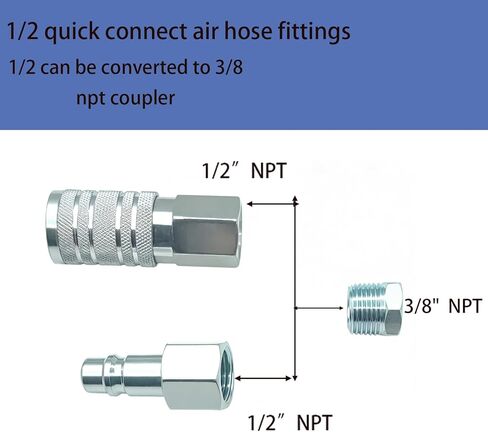 7PCS 1/2 inch NPT Industrial Air Hose Fittings Kit, Includes Male & Female Quick Connect Couplers and Plugs, for Pneumatic Tools, Automotive, Factory Use in Kuwait