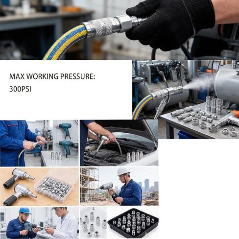 7PCS 1/2 inch NPT Industrial Air Hose Fittings Kit, Includes Male & Female Quick Connect Couplers and Plugs, for Pneumatic Tools, Automotive, Factory Use in Kuwait