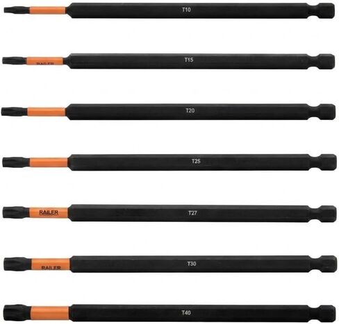 6 Inch Long TORX Bit Set - Railer Impact Grade 7pc S2 Steel 6" Star Bit Set. T10, T15, T20, T25, T27, T30, T40 TORX Long Length Star Bits in Kuwait