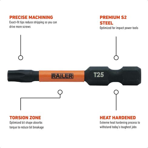 6 Inch Long TORX Bit Set - Railer Impact Grade 7pc S2 Steel 6" Star Bit Set. T10, T15, T20, T25, T27, T30, T40 TORX Long Length Star Bits in Kuwait