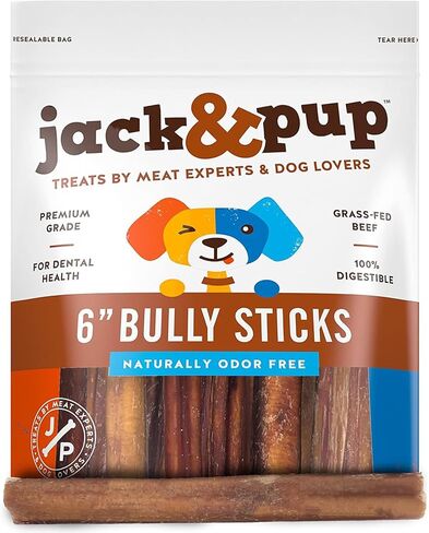 أعواد مضغ للكلاب من Jack&Pup مقاس 6 بوصات | أعواد فتوة خالية من الرائحة | مكون واحد، أعواد بيزل طبيعية بالكامل للكلاب (6 أونصة، 10/12 عصي) in Kuwait