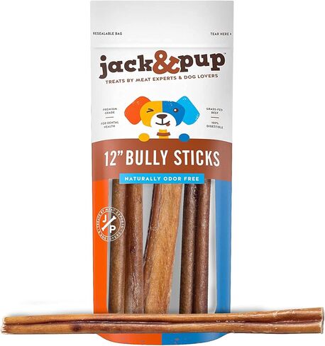 Jack&Pup 6" Bully Sticks Dog Chews | Odor Free Bully Sticks | Single Ingredient, All Natural Pizzle Sticks for Dogs (6oz, 10/12 Sticks) in Saudi Arabia