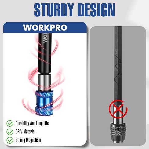 مجموعة تمديد لقم المثقاب من WORKPRO، 4 قطع حامل لقمة مفك مغناطيسي مع غلاف من الألومنيوم، حامل لقم سداسي سريع الفك 1/4 بوصة للحفر في 2-3/8 بوصة، 4 بوصة، 6 بوصة، 12 بوصة in Kuwait