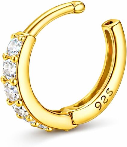 LUCKYJEWUS 925 Sterling Silver Clicker Nose Ring Hoop for Women & Men, 20G 5mm 6mm 7mm 8mm 9mm Small CZ Diamond Hinged Nose Piercing Jewelry, Hypoallergenic & Lightweight in Saudi Arabia