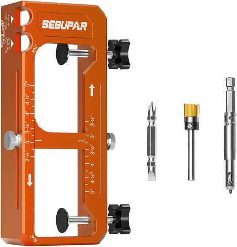 Door Hinge Jig, Aluminum Alloy Router Template Kit, Adjustable Mortise Jig for 2.5" to 5" Hinges, Fits 1/4" 5/8" Radius & Square Corner Hinges for 1-3/4" Thick Doors, Red in Kuwait