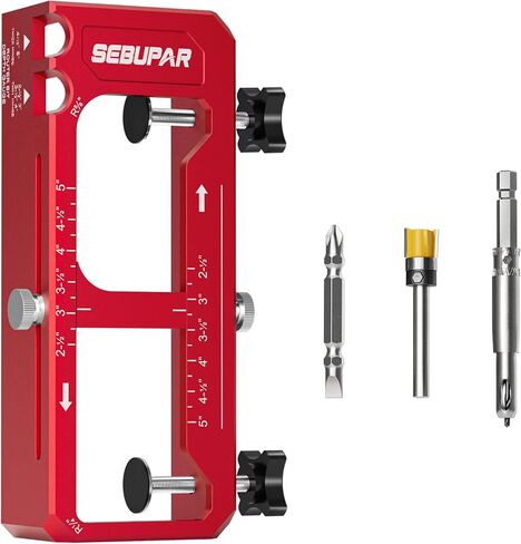 Door Hinge Jig, Aluminum Alloy Router Template Kit, Adjustable Mortise Jig for 2.5" to 5" Hinges, Fits 1/4" 5/8" Radius & Square Corner Hinges for 1-3/4" Thick Doors, Red in Kuwait