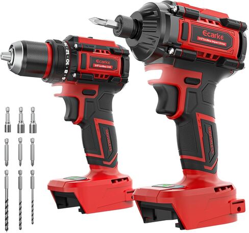 Ecarke Cordless Drill Driver Impact Driver Compatible with Milwaukee 18V Battery(Bare Only), Brushless Power Tool Combo Kit, 3/8'' Drill 2800 In-lbs & 1/4'' Driver 440 In-lbs for Home DIY Woodworking in Kuwait