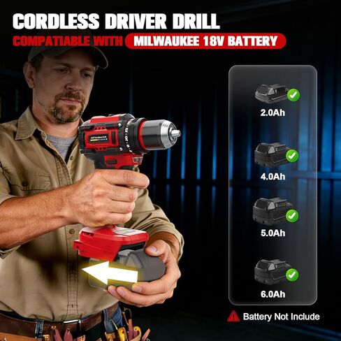 Ecarke Cordless Drill Driver Impact Driver Compatible with Milwaukee 18V Battery(Bare Only), Brushless Power Tool Combo Kit, 3/8'' Drill 2800 In-lbs & 1/4'' Driver 440 In-lbs for Home DIY Woodworking in Kuwait
