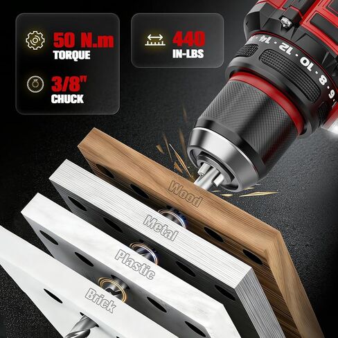 Ecarke Cordless Drill Driver Impact Driver Compatible with Milwaukee 18V Battery(Bare Only), Brushless Power Tool Combo Kit, 3/8'' Drill 2800 In-lbs & 1/4'' Driver 440 In-lbs for Home DIY Woodworking in Kuwait