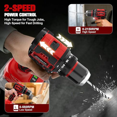 Ecarke Cordless Drill Driver Impact Driver Compatible with Milwaukee 18V Battery(Bare Only), Brushless Power Tool Combo Kit, 3/8'' Drill 2800 In-lbs & 1/4'' Driver 440 In-lbs for Home DIY Woodworking in Kuwait