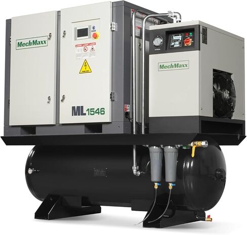 MechMaxx 15HP Combined Rotary Screw Air Compressor with Dryer & 105-Gal ASME Tank | 45 CFM, 116 PSI, 460V 3-Phase – Industrial Grade, ML1546 in Kuwait