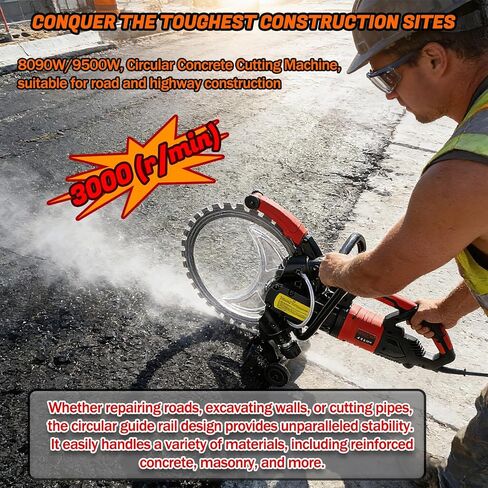 16" Concrete Ring Saw, 9500W Toroidal Electric Concrete Saw Cutting Machine, Wet Cutting System, Max Cutting Depth 11.8" Electric Ring Cutter For Brick, Concrete, Marble And Rebar(9500W) in Kuwait