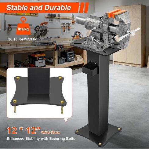 Bench Grinder Stand, Heavy-Duty Floor Pedestal with 13.77" x 9.84" Mounting Plate, 32.67" Height, Pre-Cut Slots & Water Pot, Compatible with Bench Grinders, Vises, Drill Press and More in Kuwait