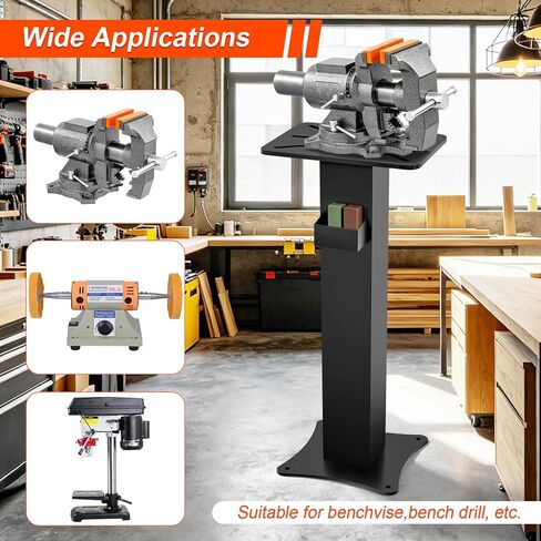 Bench Grinder Stand, Heavy-Duty Floor Pedestal with 13.77" x 9.84" Mounting Plate, 32.67" Height, Pre-Cut Slots & Water Pot, Compatible with Bench Grinders, Vises, Drill Press and More in Kuwait