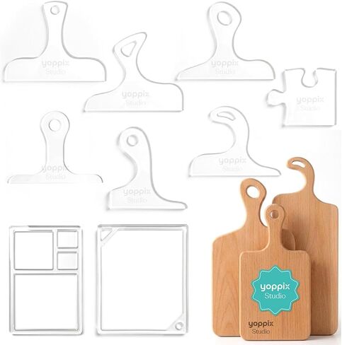 YOPPIX Charcuterie Board Router Template Kit - 9 Pcs 6mm Thick Acrylic Templates for Woodworking (6 Board + 2 Tray + 1 Puzzle Plate Pattern), Durable Stencils for DIY Cutting Boards & Serving Platters in Kuwait