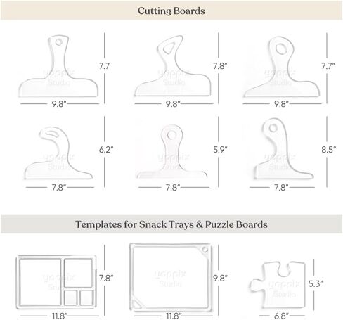 YOPPIX Charcuterie Board Router Template Kit - 9 Pcs 6mm Thick Acrylic Templates for Woodworking (6 Board + 2 Tray + 1 Puzzle Plate Pattern), Durable Stencils for DIY Cutting Boards & Serving Platters in Kuwait
