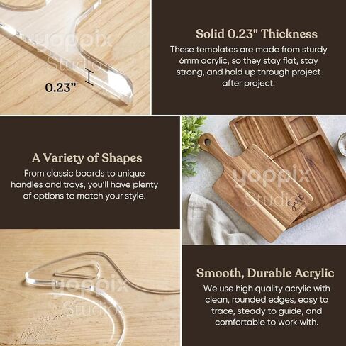 YOPPIX Charcuterie Board Router Template Kit - 9 Pcs 6mm Thick Acrylic Templates for Woodworking (6 Board + 2 Tray + 1 Puzzle Plate Pattern), Durable Stencils for DIY Cutting Boards & Serving Platters in Kuwait