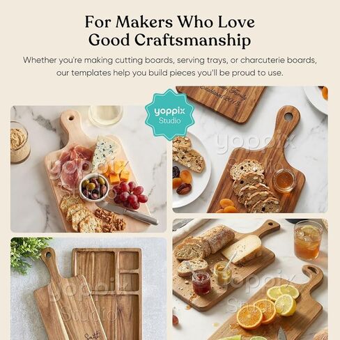 YOPPIX Charcuterie Board Router Template Kit - 9 Pcs 6mm Thick Acrylic Templates for Woodworking (6 Board + 2 Tray + 1 Puzzle Plate Pattern), Durable Stencils for DIY Cutting Boards & Serving Platters in Kuwait