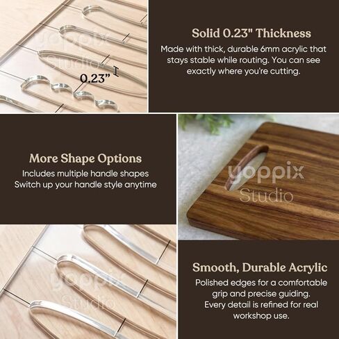 YOPPIX قطعتان من قالب توجيه مقبض لوح الفحم، مجموعة قوالب النجارة بمقبض أكريليك (أنماط مقبض طويل وقصير)، دليل توجيه واضح لألواح التقطيع وصواني التقديم in Kuwait