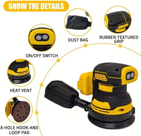 Cordless Track Sander for 20V MAX Battery, 5-Inch Sanding Surface, Brushless Motor, and Variable Speed Settings, Includes 30 Sheets of Sandpaper and One Dust Bag in Kuwait
