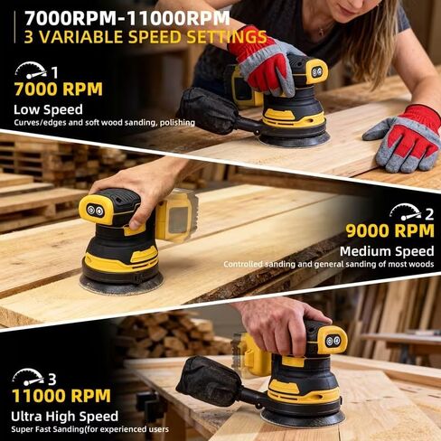 Cordless Track Sander for 20V MAX Battery, 5-Inch Sanding Surface, Brushless Motor, and Variable Speed Settings, Includes 30 Sheets of Sandpaper and One Dust Bag in Kuwait