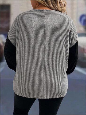 BEAUDRM Women's Plus Size Lace Sweatshirts Color Block Long Sleeve Crewneck Pullover Tops in Saudi Arabia