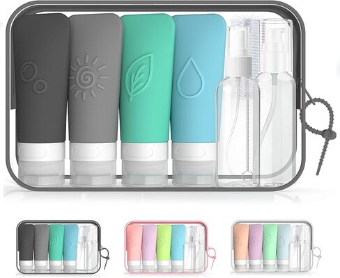 23-Piece All-in-One Silicone Travel Bottles Set – TSA Approved Leakproof Toiletry Kit with Double Bags, Flat Easy-Squeeze Bottles with Tactile Icons, Cream Jars, Pump & Spray, Cleaning Brush in Saudi Arabia
