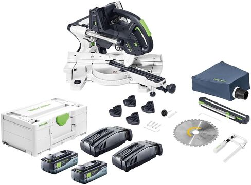 Festool KAPEX KSC 60 EB-Basic Cordless Sliding Compound Miter Saw (576848) with 18V Energy Set, 2x 8.0Ah Batteries & SCA16 Charger (577328) in Kuwait