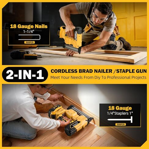 2-in-1 Cordless Brad Nailer & 1/4 Narrow Crown Stapler for DeWalt 20V Battery, 18GA Electric Nail Gun with 1000 Nails/Staples for Woodworking, DIY, and Home Renovation (Not Battery) in Kuwait