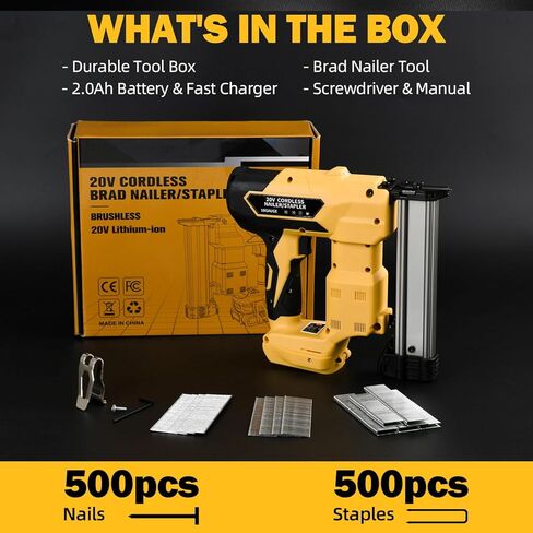 2-in-1 Cordless Brad Nailer & 1/4 Narrow Crown Stapler for DeWalt 20V Battery, 18GA Electric Nail Gun with 1000 Nails/Staples for Woodworking, DIY, and Home Renovation (Not Battery) in Kuwait
