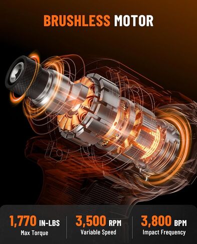 TITANCE X7 20V محرك تأثير بدون فرش، مجموعة أدوات تشغيل لاسلكية مدمجة سداسية مقاس 1/4 بوصة مع عزم دوران يبلغ 1,770 رطلًا، وبطارية وشاحن متضمن - مفك براغي كهربائي خفيف الوزن للخشب والمعادن وإصلاح السيارات in Kuwait