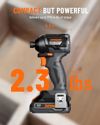 TITANCE X7 20V محرك تأثير بدون فرش، مجموعة أدوات تشغيل لاسلكية مدمجة سداسية مقاس 1/4 بوصة مع عزم دوران يبلغ 1,770 رطلًا، وبطارية وشاحن متضمن - مفك براغي كهربائي خفيف الوزن للخشب والمعادن وإصلاح السيارات in Kuwait
