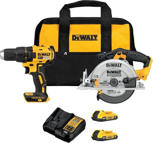 مجموعة أدوات الحفر اللاسلكي DEWALT 20V MAX ومنشار دائري مع بطاريات 2 × 2 أمبير وشاحن، وحقيبة مقاول (DCK252D2) in Kuwait