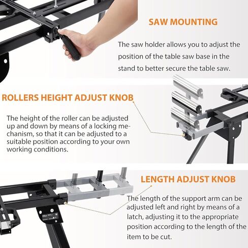 ‌Heavy-Duty Steel Miter Saw Stand – 1-Minute Setup, 440lbs Load & 27lbs Foldable & Portable Design - 76-4/5'' Max Sliding Rail Works with Most Brands, Black in Kuwait
