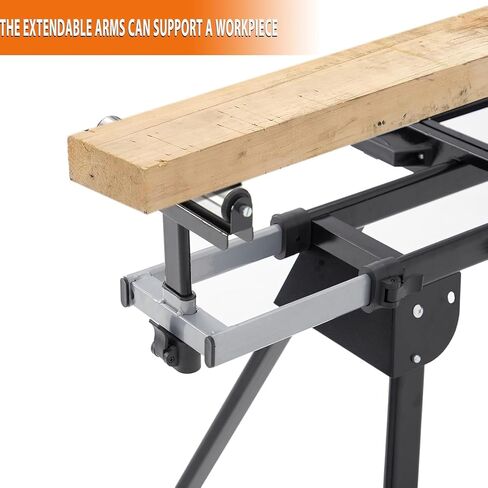‌Heavy-Duty Steel Miter Saw Stand – 1-Minute Setup, 440lbs Load & 27lbs Foldable & Portable Design - 76-4/5'' Max Sliding Rail Works with Most Brands, Black in Kuwait