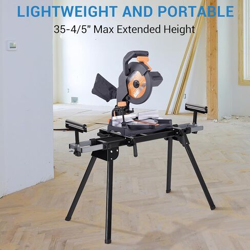‌Heavy-Duty Steel Miter Saw Stand – 1-Minute Setup, 440lbs Load & 27lbs Foldable & Portable Design - 76-4/5'' Max Sliding Rail Works with Most Brands, Black in Kuwait