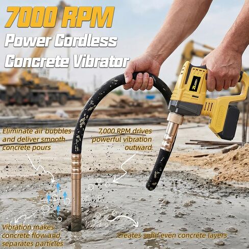 Cordless Handheld Concrete Vibrating Tool Compatible with Dewalt 20V Battery, 650W 7000RPM Electric Vibrator with 3.9Ft Shaft Rod, Portable for Remove Air Bubbles & Mix Concrete (Battery Not Included) in Kuwait