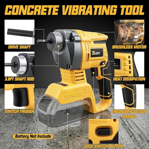Cordless Handheld Concrete Vibrating Tool Compatible with Dewalt 20V Battery, 650W 7000RPM Electric Vibrator with 3.9Ft Shaft Rod, Portable for Remove Air Bubbles & Mix Concrete (Battery Not Included) in Kuwait