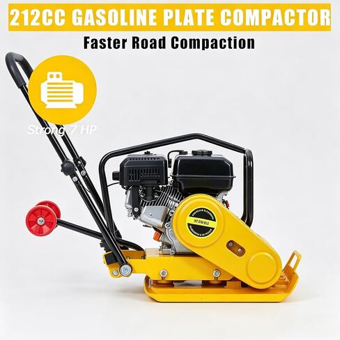 ماكينة دك ضاغطة لوحة 7HP، محرك غاز 212cc 5600 VPM ضاغطة التربة، قوة ضغط 4200 رطل، ضواغط أرضية لوحة 22.1 × 15.9 بوصة، أدوات خرسانية لرصف المناظر الطبيعية فناء الرصيف (أصفر) in Kuwait