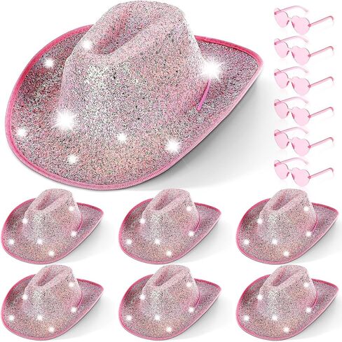 Haysandy 12 Pcs Holographic Space Cowgirl Hat with Rimless Sunglasses Neon Sparkly Cowboy Hat and Heart Sunglasses for Women in Saudi Arabia
