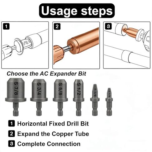مجموعة إصلاح HVAC مكونة من 13 قطعة مع حاملات لقمة، ورؤوس مثقاب موسّعة لأنبوب نحاسي لمكيف الهواء، 6 مقاسات (1/4 بوصة، 3/8 بوصة، 1/2 بوصة، 5/8 بوصة، 3/4 بوصة، 7/8 بوصة) in Kuwait