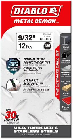Diablo Metal Demon Drill Bit with Thermal Shield Protective Coating for Mild, Hardened and Stainless Steel - 4.3" Length, 9/32" Dia., 3-Flats Shank - DMD932JB in Kuwait