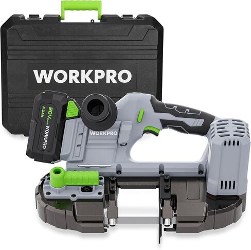 منشار شريطي لاسلكي WORKPRO 20 فولت، منشار شريطي لقطع المعادن، منشار شريطي محمول بسعة قطع 2.5 بوصة، 6 سرعات قابلة للتعديل (370-670 دورة في الدقيقة، 324-587 SFPM)، منشار شريطي قوي للمعادن in Kuwait