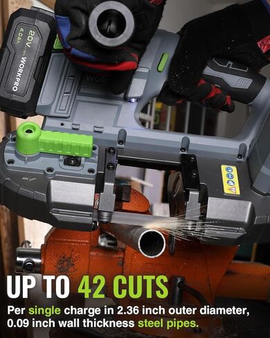 منشار شريطي لاسلكي WORKPRO 20 فولت، منشار شريطي لقطع المعادن، منشار شريطي محمول بسعة قطع 2.5 بوصة، 6 سرعات قابلة للتعديل (370-670 دورة في الدقيقة، 324-587 SFPM)، منشار شريطي قوي للمعادن in Kuwait