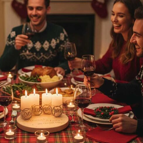 4 قطع حامل شموع المجيء مع 4 شموع مستدقة، إكليل بني لمولد الميلاد، إكليل عيد الميلاد، إكليل حلقة الموسم، ديكور مركزي، شموع عيد الميلاد، ديكورات مركزية، ديكورات موسمية in Kuwait