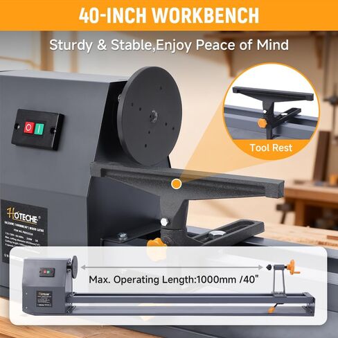 مخرطة خشب Hoteche 1000 مم، تعديل 4 سرعات، أقصى قطر للقطع 350 مم، محرك من النحاس والألومنيوم لأعمال النجارة in Kuwait
